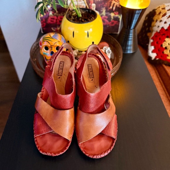 Pikolinos Red and Tan Wedge Sandals - Picture 2 of 5